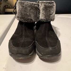 Black Suede Boots with Faux Fur Trim
